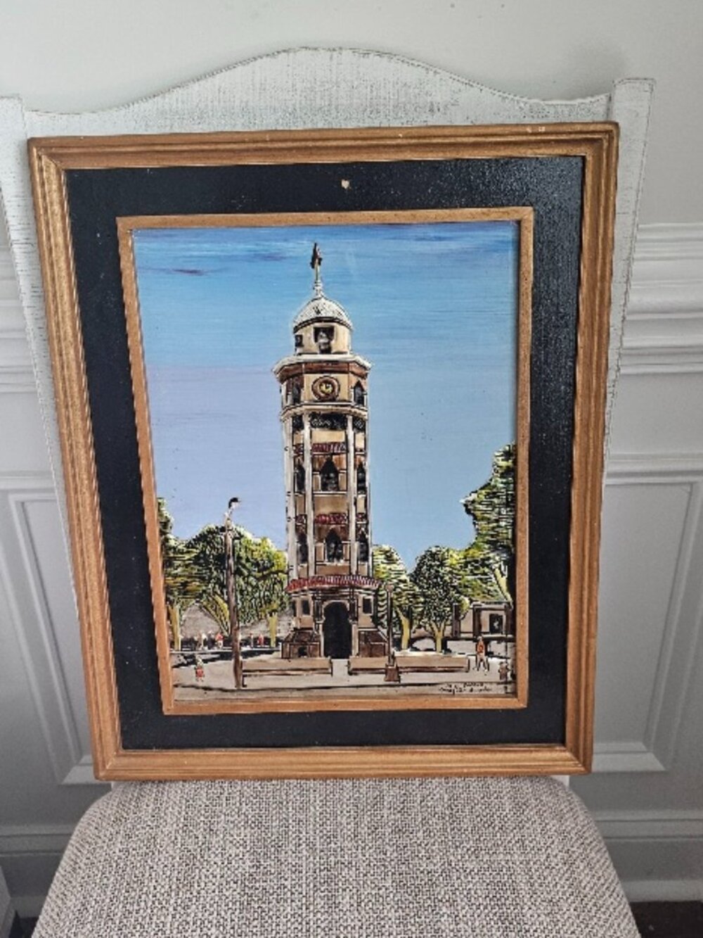 Signed Framed Art 3D Guayquil Ecuador Clock Tower Personalization on Back 2001